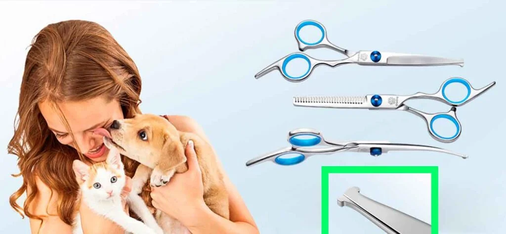 Mejores TIJERAS con punta REDONDA o ROMA【2023】 1 chica con cachorros de gato perro y tijeras de peluqueria de punta redonda