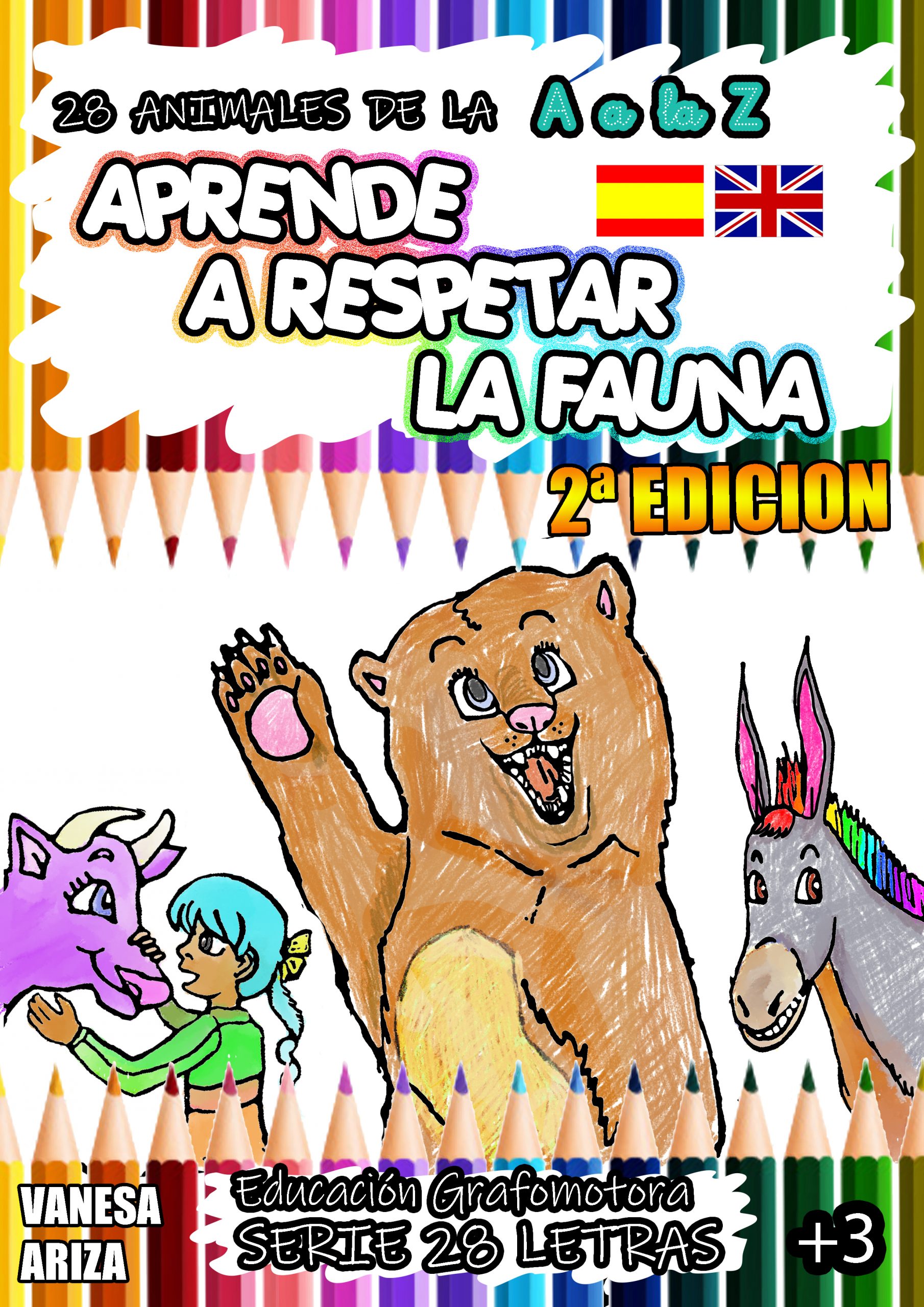 libro de colorear animales español inglés, portada