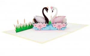 pareja de cisnes en papercraft con flores