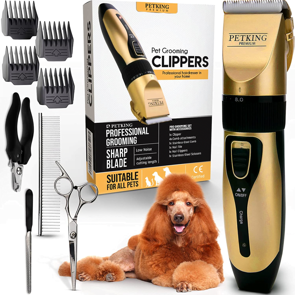 maquina para pelar perros clipper para perros , peines tijeras y cortauñas de color ORO, marca petking