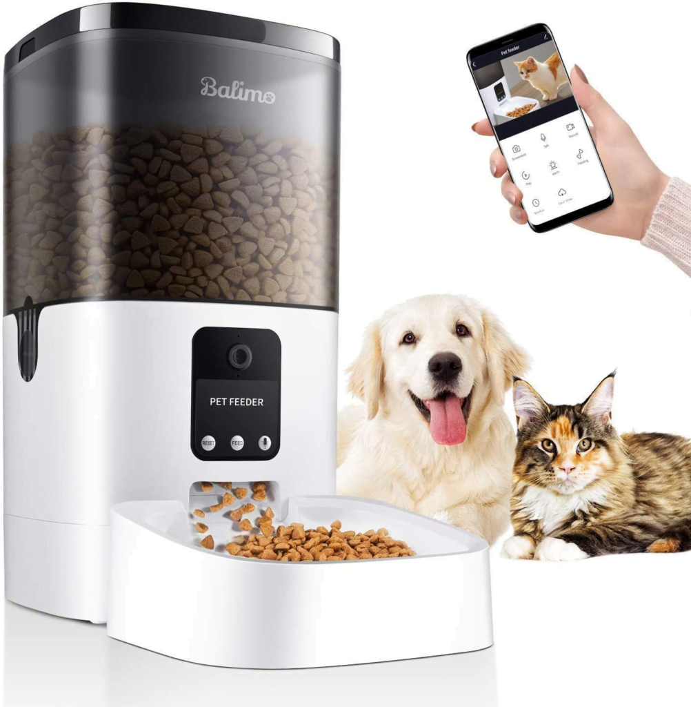 comedero automático para gatos, con cámara y micrófono comida a distancia color blanco