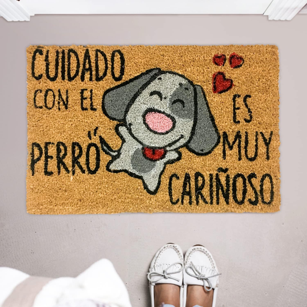 Felpudos Entrada Casa Originales y Divertidos Cuidado con el perro es muy cariñoso